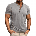Meeste hingav vabaaja l&uuml;hikeste varrukatega Henley n&ouml;&ouml;biga puuvillane kerge pehme T-s&auml;rk meestele, mugavas istuvuses, avara t&ouml;&ouml;puhkuse pullover XL