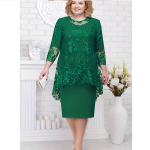 Suure suurusega kleit, Naiste &otilde;htukleit, Raske t&ouml;&ouml;stuse pits tikandiga kaheosaline komplekt, Temperamentne, Igap&auml;evane, Slim-fit 2XL roheline