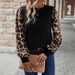 YYFS naiste vabaaja kevad-s&uuml;gis leopardimustrilised pikkade varrukatega pluusid ja s&auml;rgid S