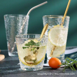 Lead-Free Hammered Glass Cups with Gold Rim &ndash; Set for Juice, Milk, Tea, Water, Bar & KTV Use Transparent Short