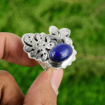 Naturaalne lapis lazuli kalliskivi virnastatav reguleeritav s&otilde;rmus 925 h&otilde;be naistele Adjustable