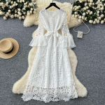 Prantsusmaa Vanaaegne &Otilde;&otilde;nes &Otilde;htukleit Naistele V&ouml;&ouml;dega V-kaelusega Pluusivarrukatega Heegeldatud Elegantne Kleit Naiselik Vabaaja &Scaron;ikk R&otilde;ivas One Size valge