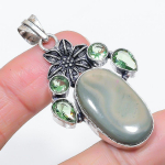 Natural Imperial Jasper, Tsavorite 925 Sterling Silver Pendant 2.17 s7u43