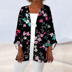 Naiste vabaaja mood tr&uuml;kitud kerge keskmise pikkusega jope kardigan L