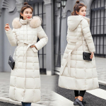 Vastupidav mood Vastupidav mood naiste talvine sulemantel Puuvillane polsterdatud parkiga paksendatud pikk jakk, soe vabaaja M valge