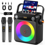 Karaoke masin 2 juhtmevaba mikrofoniga, kaasaskantav Bluetooth karaoke k&otilde;lar t&auml;iskasvanutele, karaoke mikrofon helis&uuml;steemiga, bassi/k&otilde;rguse reguleerimine
