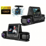 2-tolline 3 objektiiviga armatuurkaamera eesmine tagumine sisemine 1080P auto-DVR armatuurlauakaamera 170&deg; lainurk &ouml;&ouml;n&auml;gemine G-sensori silmus salvestav auto DVR
