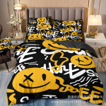 Kuum M&uuml;&uuml;k 3D Digitaaltr&uuml;kk Hip-Hop Graffiti Naerun&auml;gu Voodipesu Padjap&uuml;&uuml;r Tekikott Kolmeosaline Komplekt quilt cover 70 * 133 2pcs