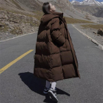 Naiselik uus stiil talvekrae kapuutsiga pikk mantel Kuum M&uuml;&uuml;a soe hubane tasku puuvillane polsterdatud tuulekindel paks puffer jope XL pruun