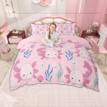 Homewish Armas Axolotli Tekikate Komplekt Kawaii Mereeluga Loomastikuga Voodipesu Komplekt Merielu Salamander Tekikate Komplekt 150*200cm 3pcs white