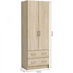 DEMEYERE Armoire - D&eacute;cor ch&ecirc;ne bross&eacute; - 2 portes et 2 tiroirs - Classique - Chambre - L 61 cm - DUAL
