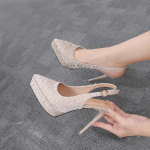 Uued Luksuslikud K&otilde;rge Kontsaga Naiste Kingad 12CM &Uuml;lik&otilde;rge Kontsaga Madala S&auml;&auml;rega Terava Ninaga Moodsad Vabaaja Sandaalid Kvaliteetsed Naiste Kingad 32 aprikoosi