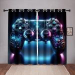 2-osaline multikas m&auml;ngude Play Station aknakardin elutuppa magamistuppa poistele decor m&auml;ngur teismelised lapsed m&auml;ngivad videom&auml;nge istumiseks valmistatud pol&uuml;ester W100*H130(CM)-Grommet top&2PCS blue