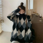 Pullover Naiste s&uuml;gis- ja talvine slouchy k&otilde;rge kaelusega, kontrastsusega Lingge sviiter Naiste retro stiilis avar Korea pikkade varrukatega kootud kampsun One Size