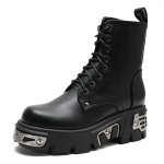 Tume Punk stiilis Platvormiga Naiste Pahkluusaapad Paksude Kontsadega Mustad Metallist Kaunistused Naiste Mootorratturi Saapad Paeltega &Uuml;laosas Parima Kvaliteediga 34