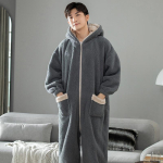 Meeste talvine fliisvoodriga flanellist kombinesoon-pidžaama: Paks, &uuml;hev&auml;rviline &uuml;hes t&uuml;kis koduriietus t&auml;iskasvanutele ja teismelistele Double Extra Large (XXL) gray
