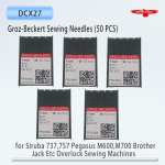 50 tk DCX27 (B27) 81X1 Groz-Beckert N&otilde;elad T&ouml;&ouml;stuslikuks Overlock-&otilde;mblusmasinaks JUKI BROTHER PEGASUS SIRUBA YAMATO Size 9 - 65 black