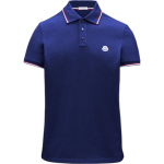 Moncler SS22 Logoga aplikatsiooniga triibulise viimistlusega l&uuml;hikeste varrukatega polos&auml;rk Meeste polos&auml;rgid Indigokarva H20918A7030084556796 S blue