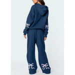 Naiste &uuml;legabariidiline kapuutsiga pusa ja laia s&auml;&auml;rega p&uuml;kste komplekt Pehme puuvillasegu Streetwear Vabaaja riietus Talv M blue