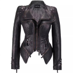 Naiste L&uuml;hike Tikitud Neetidega PU Nahast Jakk - V&ouml;&ouml;koht Kitsendatud Slim Fit Punkstiilis Moodne Biker Jakk XL must