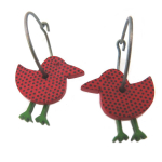 Les Tr&eacute;sors De Lily [Q9725] - Cr&eacute;oles artisanales 'Marionettes' rouge vert (canard) - 18 mm- 17x15 mm punane