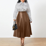 Kevadine naiste moe kunstnahast suur kiik pikk seelik, k&otilde;rge v&ouml;&ouml;kohaga, plisseeritud &uuml;hev&auml;rviline vabaaja vaba maxi seelikud Celmia FZH suures suuruses 5XL khaki