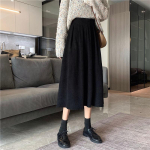 S&uuml;gistalvised naiste velvetist midiseelikud Vintage pruun must k&otilde;rge v&ouml;&ouml;kohaga A-line seelikud Naiste mood pikk seelik S must