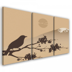 Kolmeosalise pildiga l&otilde;uendiprint Japan Fuji Bird Beige 60x40 beež
