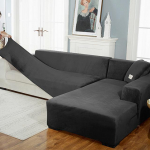 Sametine diivanikate Luksuslik L-kujuline diivanikate Tavaline nurgadiivani kate Tugitool tolmuvastane elastne libisemiskate Lemmikloomas&otilde;bralik 1seater 90-140cm must
