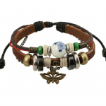 Nahast ehted liblikas k&auml;ev&otilde;ru mitmekihiline helmestega veisenahast k&auml;ev&otilde;ru helmestega kanepik&ouml;iega ehtsast nahast k&auml;ev&otilde;ru 17CM pruun