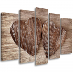 Viieosalise pildiga l&otilde;uendiprint Heart Wood Brown Retro 100x70 pruun