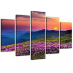 Viieosalise pildiga l&otilde;uenditr&uuml;kk Sunrise Landscape 100x70 oranž