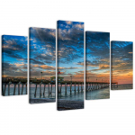 Viieosalise pildiga l&otilde;uendiprint Sunset Pier 100x70 sinine