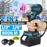 18V 800N.m liitium-ioon harjadeta aku elektriline mutriv&otilde;ti 1/2 1/4 kruvikeerajaga puur 15000Amh Li akuga + LED-tuli 2-&uuml;hes