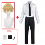 Anime mootorsae mees Denji Cosplay kost&uuml;&uuml;m, must &uuml;likonnad, vabaaja vormiriietus Devil Hunter Halloweeni karnevali peor&otilde;ivad M-(Suit+Wig) valge
