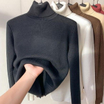 Naiste kilpkonnakaelusega talvekampsun Elegantne paks, soe naiste kootud pullover, avara kudumiga džemper M must