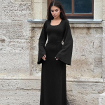 Mood Seksikas Soliidne Ribbed Flare Sleeve Maxi Kleit Naiste Paelad Rihmad Kleidid Naiste S&uuml;gis Elegantne Kontori-daami Kleit Riided 29614 S must