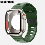 Silikoonrihm + &uuml;mbris Apple Watchi rihma jaoks 44 mm 45 mm 41 mm 40 mm karastatud klaasist kate iWatchi seeria jaoks 8 7 SE 6 5 3 41mm armee roheline v&auml;rv