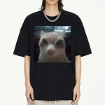 Suvine Unisex T-s&auml;rk El Gato Meme Sad Crying Cat Munchkin Print T-s&auml;rgid Y2k Top Naiste Puuvillane Ts&auml;rk Unisex Oversize T&auml;navar&otilde;ivad 2XL