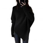 Naiste s&uuml;gistalvine kampsun k&otilde;rge kraega &uuml;hev&auml;rviline ebaregulaarne &auml;&auml;ris nahkhiire varrukas paks soe pehme elastne lahtine pullover pikkade varrukatega naiste hubane kampsun beež