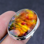 Natural Ammolite Gemstone Handmade 925 Steling Silver Jewelry Ring Size 8 s8k07
