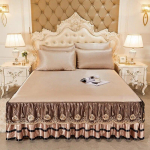 Pitsiga liibuv lina Luksuslik voodipesukomplekt Romantiline j&auml;&auml;matt Kokkupandavad tikitud linad Linane voodipesu Kuninganna voodikate volangiga 3 Pcs 150x200cm beige