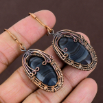 Natural Black Banded Agate Gemstone Copper Wire Wrap Gift Earring 2.56 y3a66