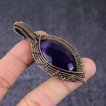 Natural Sage Amethyst Gemstone Handmade Copper Wire Wrap Pendant 2.8 p0e86