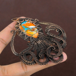 Natural Spiny Oyster Handmade Copper Wire Wrapped Octopus Pendant 3.7 v2k81