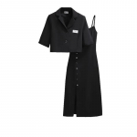 Kaheosaline &uuml;likond Suspender kleidid Naiste &uuml;likond Must Lihtne kleit &uuml;likond L&uuml;hike vabaaja jope + Suspender kleit Must kleit &uuml;likond XXXL must