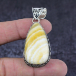 Natural Yellow Septarian Gemstone 925 Sterling Silver Jewelry Pendant 2.21 v3n05