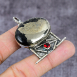 Natural Pyrite Agate, Garnet Handmade 925 Sterling Silver Pendant 2.27 n3u47