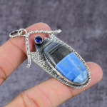 Natural Blue Lace Agate, Topaz Gemstone 925 Sterling Silver Pendant 2.25 i2j77