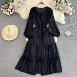 Soliidne p&uuml;hade V kaelus, vabaaja armas naiste mood, elegantne joonega pidu, naiselik stiilne Vestido laternaga varrukatega boheemlaslik roheline kleit One Size must